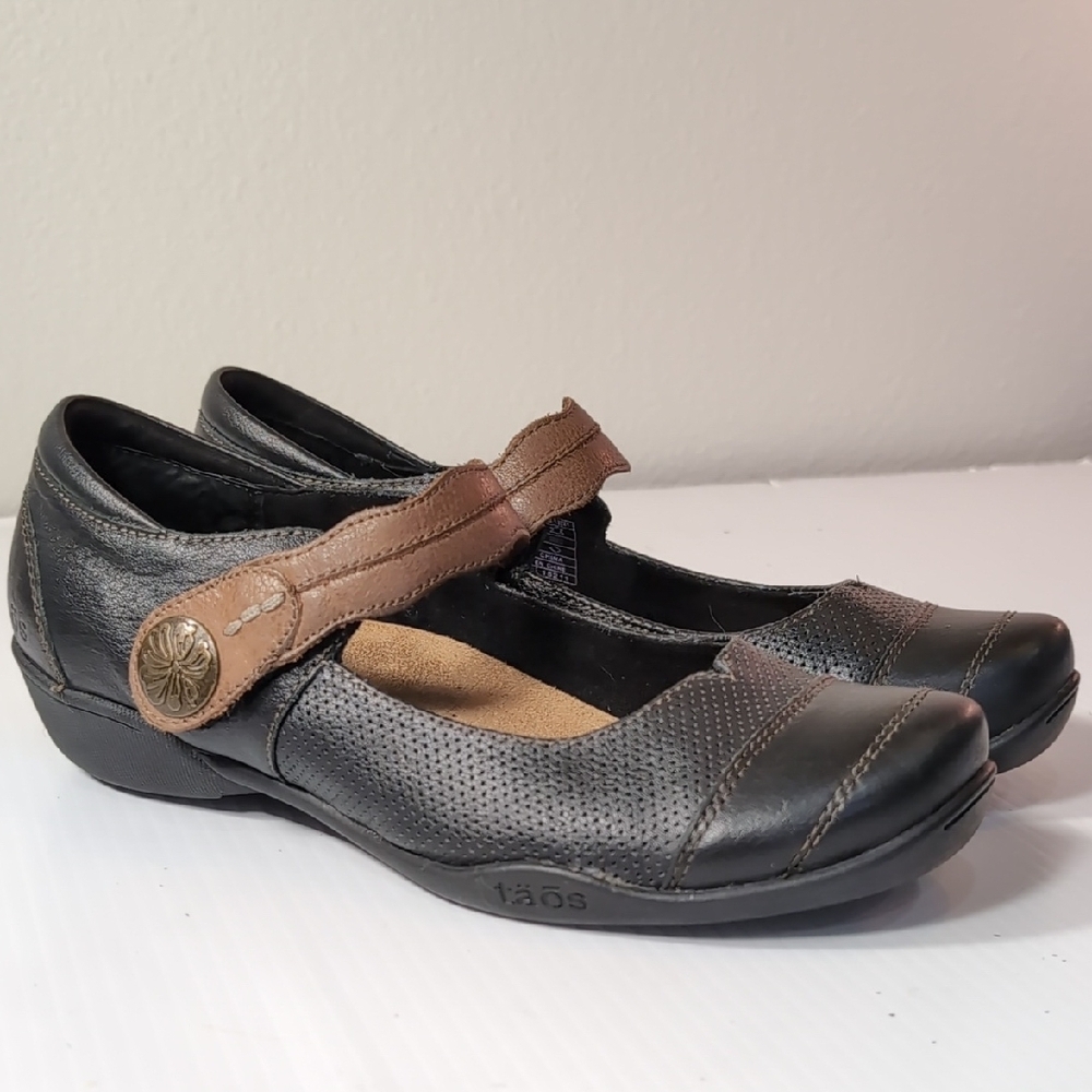 Taos Footwear Mary Jane Flats Black with Brown Strap Size 7.5 - Picture 6 of 9